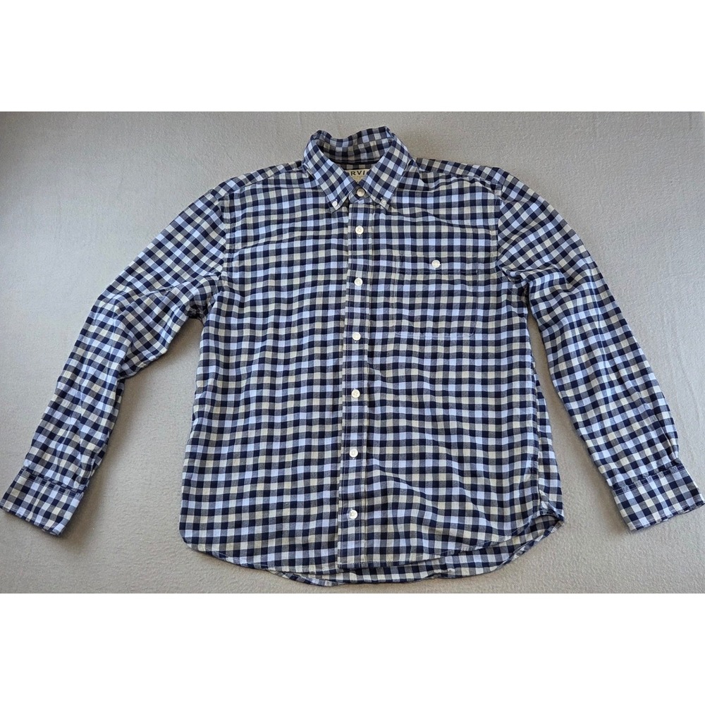 Orvis Classic Collection Gingham Button Down Cotton Lyocell Navy Men's Medium